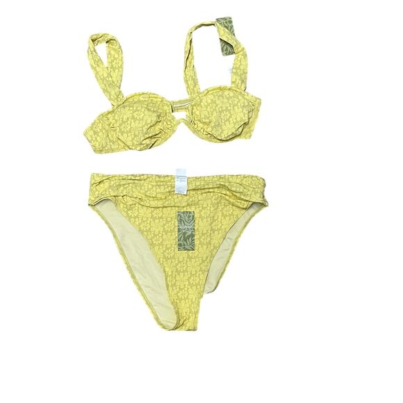 CupShe Size Large Yellow Floral Lace Bikini New Retro Summer Swimwear - Picture 1 of 3